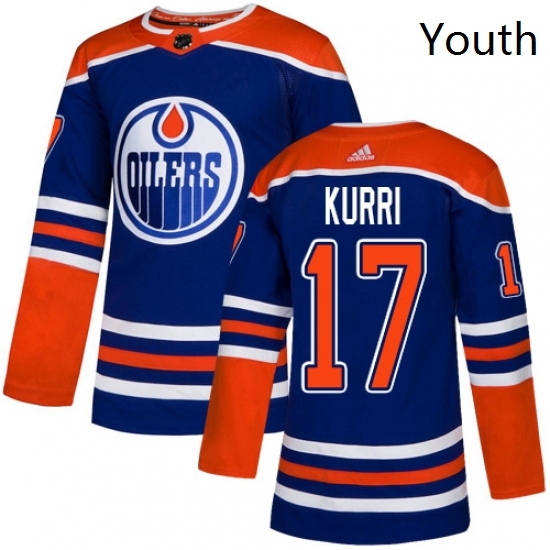 Youth Adidas Edmonton Oilers 17 Jari Kurri Authentic Royal Blue Alternate NHL Jersey